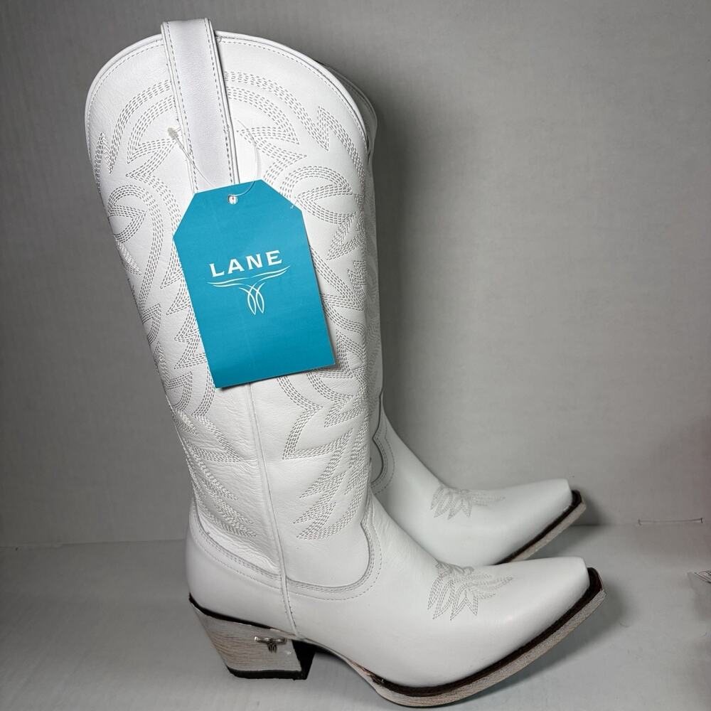 Lane SMOKESHOW Womens White Pink Cowboy Boots Tall Snip Toe Leather Size 9.5